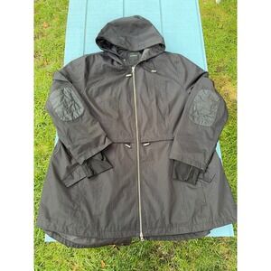 Lane Bryant Black Hooded Full‎ Zip Utility Jacket Fishtail Hem 2XL LB412